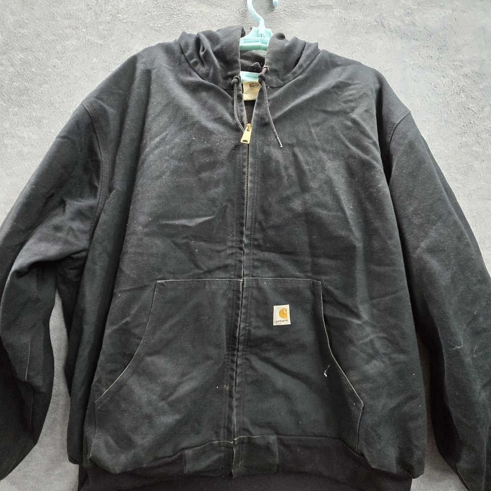 VINTAGE Carhartt Men Jacket 2XL Black J181 Hooded Canvas Bomber Work‎ 90s USA